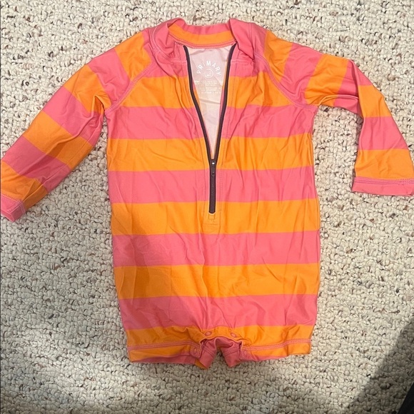 Primary Other - Primary Pink and Orange Striped Kids One Piece